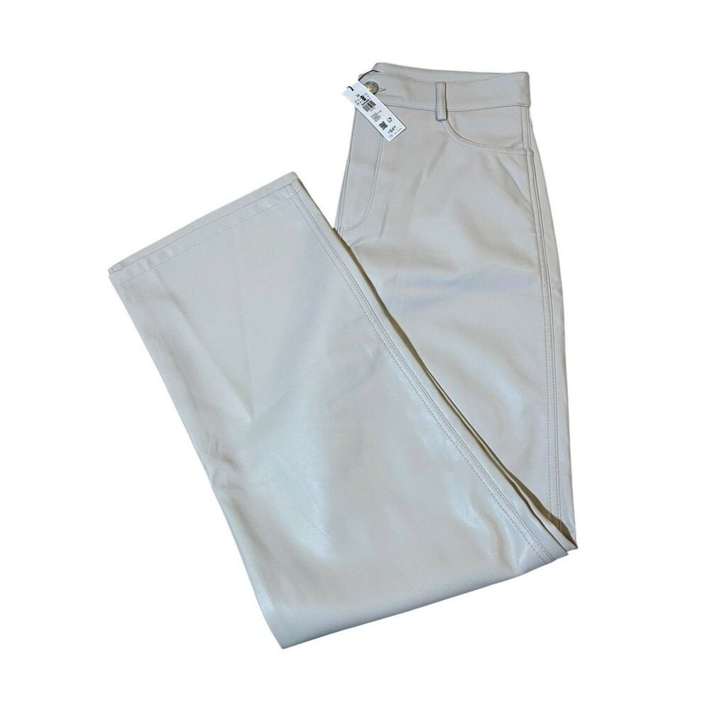 Garage NWT Cream High-Rise Faux Leather Straight Leg Pants Size Medium